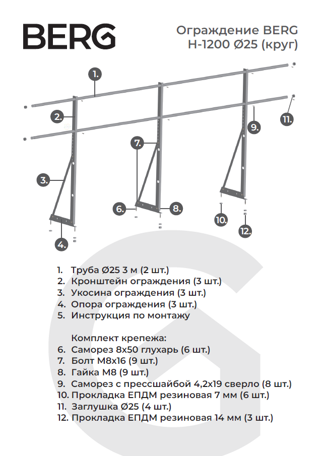 Чертеж Ограждение универсальное Berg высота_1200мм