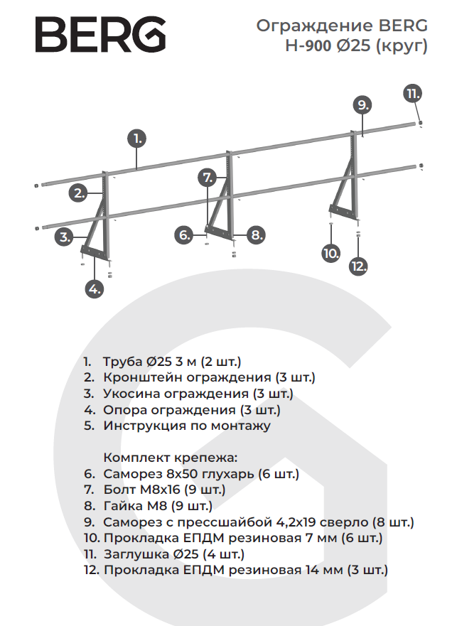 Чертеж Ограждение универсальное Berg высота_900мм